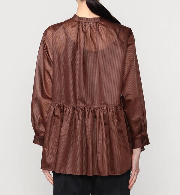 LE GLAZIK「LE GLAZIK | シアーボーダー ギャザーフレアシャツ WOMEN」|シャツ・ブラウス|