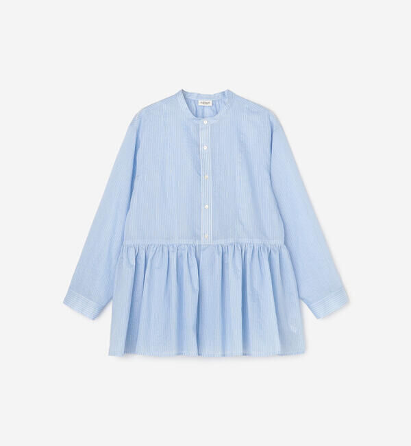 LE GLAZIK「LE GLAZIK | シアーストライプ ギャザーフレアシャツ WOMEN」|シャツ・ブラウス|