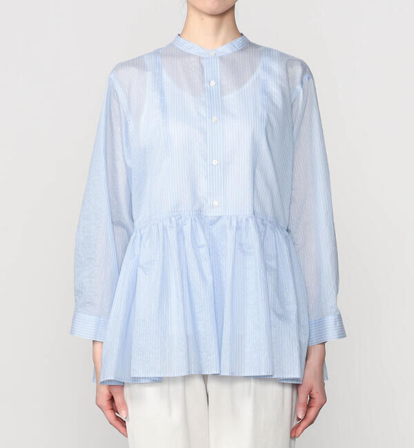 LE GLAZIK「LE GLAZIK | シアーストライプ ギャザーフレアシャツ WOMEN」|シャツ・ブラウス|