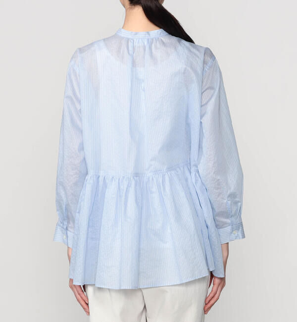 LE GLAZIK「LE GLAZIK | シアーストライプ ギャザーフレアシャツ WOMEN」|シャツ・ブラウス|