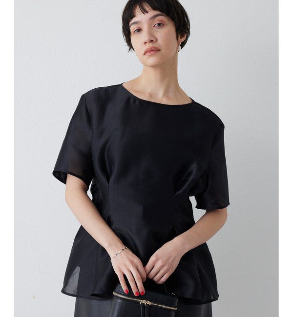  「【インフルエンサーコラボ】オーガンジーペプラムブラウス」|シャツ・ブラウス|ブラック