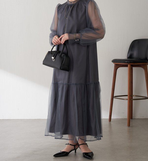  「【オケージョン】柄チュールワンピース」|ワンピース|