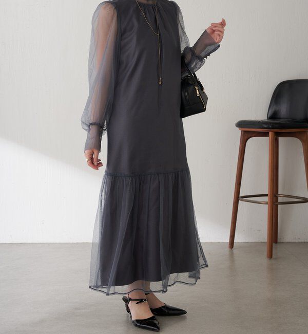  「【オケージョン】柄チュールワンピース」|ワンピース|