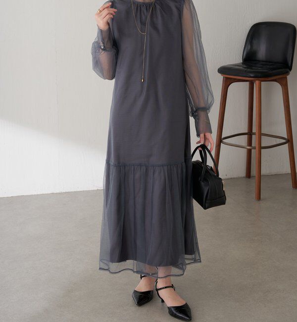  「【オケージョン】柄チュールワンピース」|ワンピース|