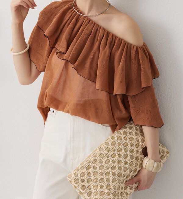  「ラッフルオフショルダーシアーニット」|ニット・セーター|