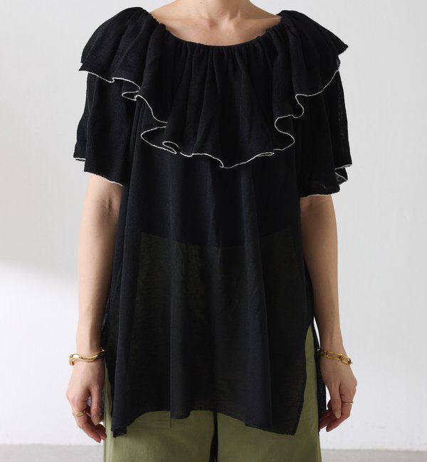  「ラッフルオフショルダーシアーニット」|ニット・セーター|