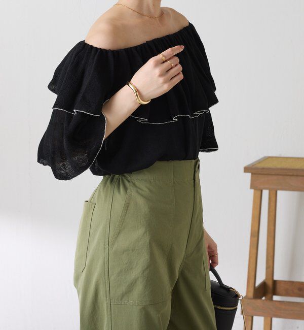  「ラッフルオフショルダーシアーニット」|ニット・セーター|