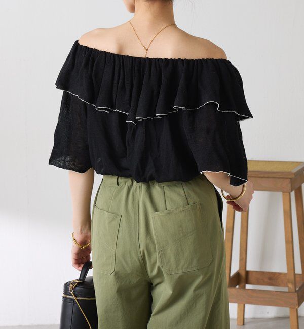  「ラッフルオフショルダーシアーニット」|ニット・セーター|