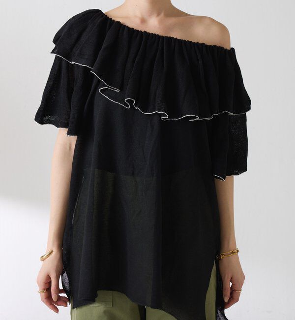  「ラッフルオフショルダーシアーニット」|ニット・セーター|