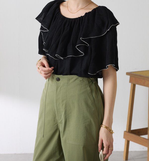  「ラッフルオフショルダーシアーニット」|ニット・セーター|