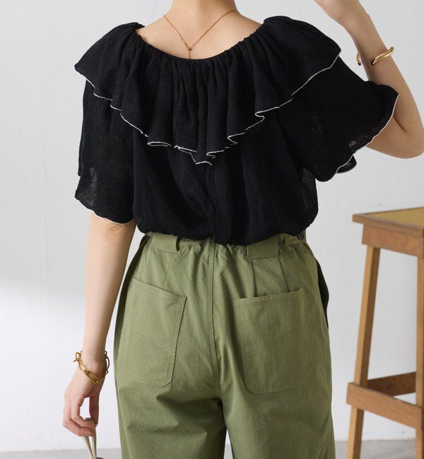  「ラッフルオフショルダーシアーニット」|ニット・セーター|