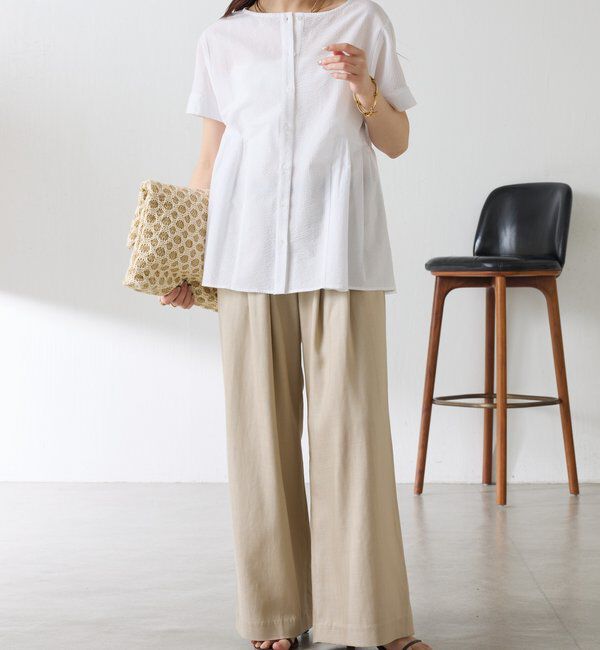  「【人気シリーズ】ゴムベルトリネンワイドパンツ」|チノ|