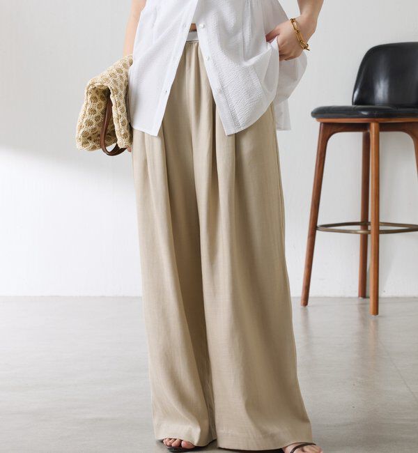  「【人気シリーズ】ゴムベルトリネンワイドパンツ」|チノ|