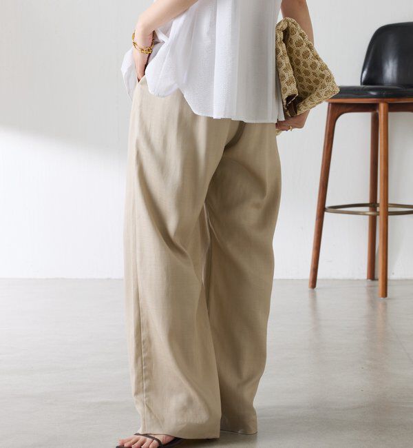  「【人気シリーズ】ゴムベルトリネンワイドパンツ」|チノ|