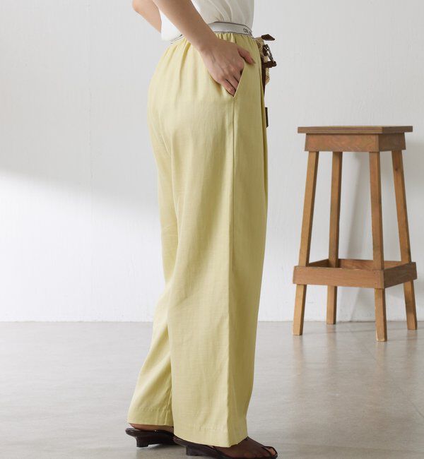  「【人気シリーズ】ゴムベルトリネンワイドパンツ」|チノ|