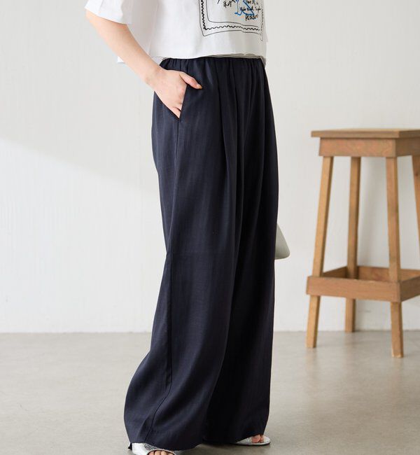  「【人気シリーズ】ゴムベルトリネンワイドパンツ」|チノ|