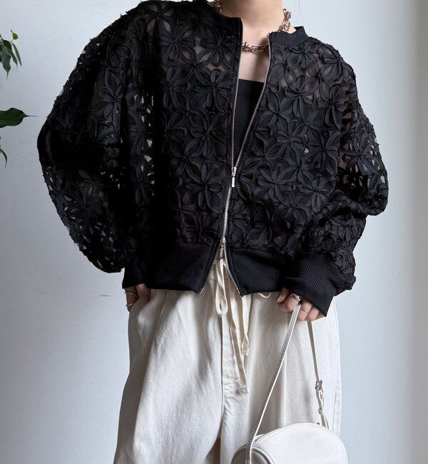  「【WEB限定】フラワーチュールジップブルゾン」|ブルゾン・スタジャン|