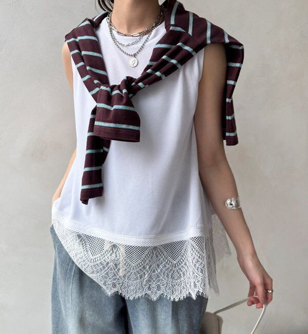  「【セットアップ可能】裾レースタンク」|Tシャツ・カットソー|オフホワイト