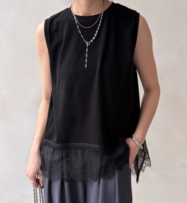  「【セットアップ可能】裾レースタンク」|Tシャツ・カットソー|ブラック