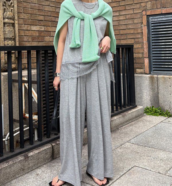  「【セットアップ可能】タックイージーワイドパンツ」|チノ|