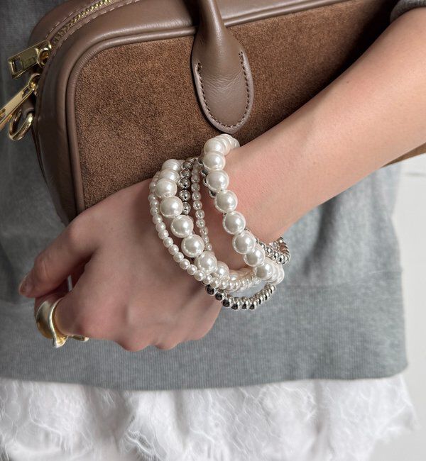  「パール&times;シルバーボールチェーン3連マグネットネックレス」|ネックレス|