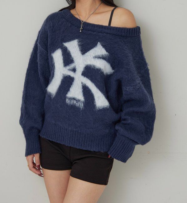  「MOHAIR-TOUCH OFF SHOULDER KNIT TOP」|ニット・セーター|ネイビー