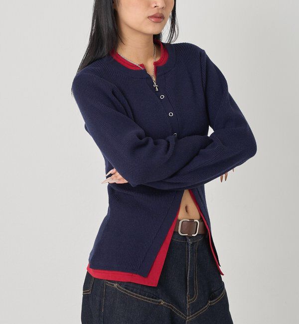  「レイヤードヘンリーナローカーデ」|ニット・セーター|