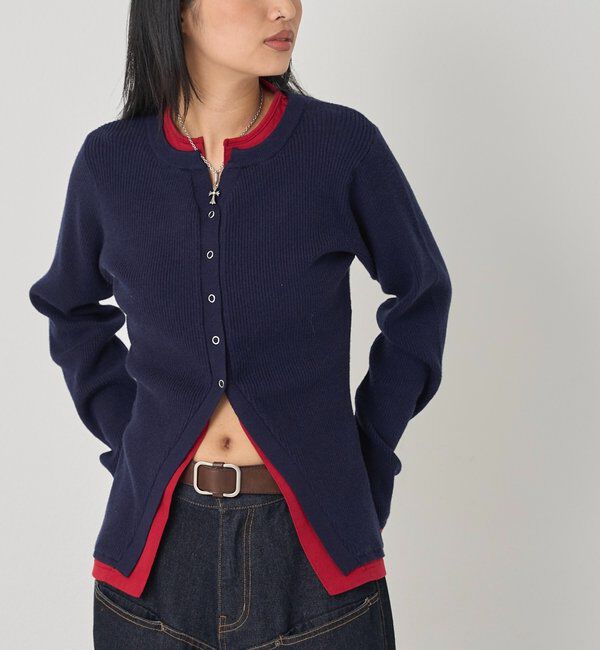  「レイヤードヘンリーナローカーデ」|ニット・セーター|