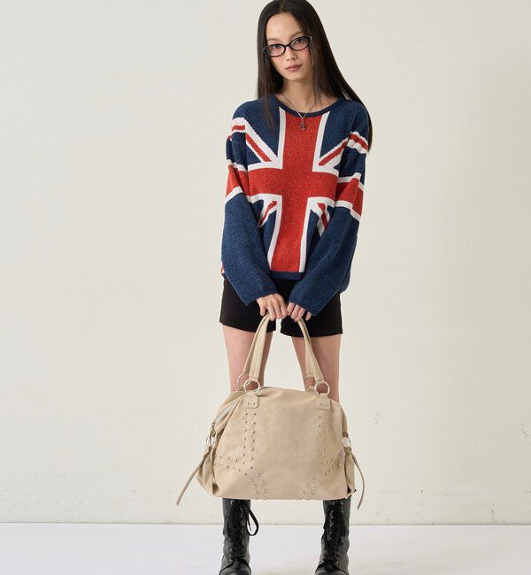  「スタッズフェイクレザーボストンバッグ」|ボストンバッグ|