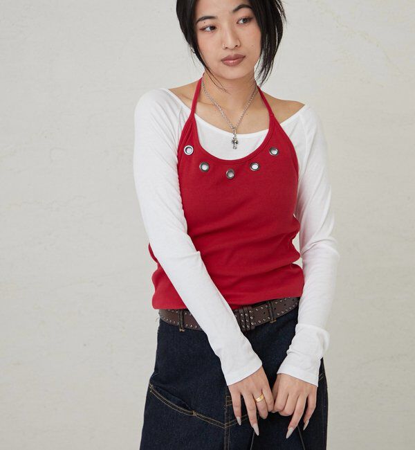  「アイレットホルターレイヤードトップス」|Tシャツ・カットソー|