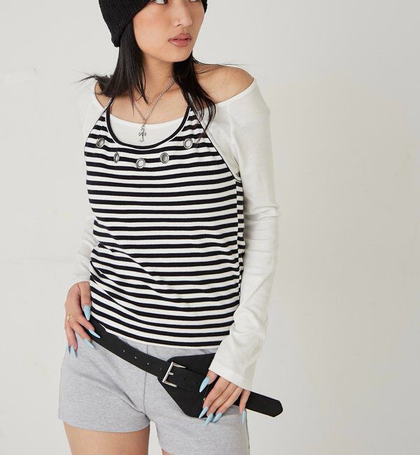  「アイレットホルターレイヤードトップス」|Tシャツ・カットソー|