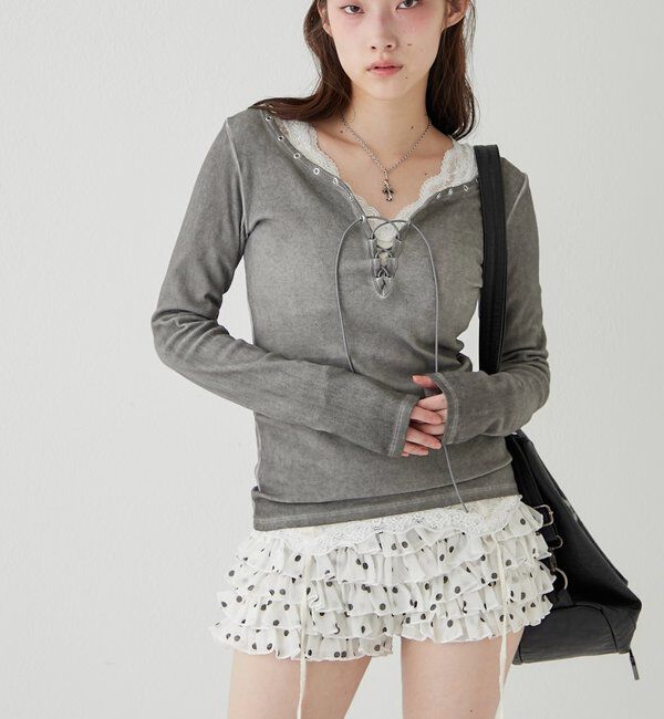  「プロセストレースアップトップス」|Tシャツ・カットソー|グレー