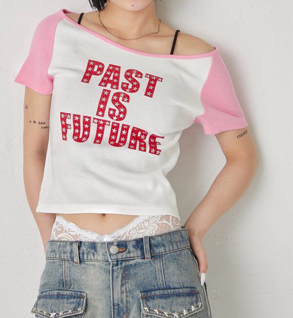  「スタースタッズラグラン半袖ロゴトップス」|Tシャツ・カットソー|ピンク