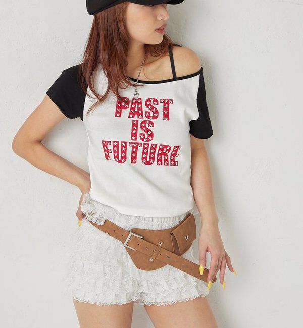  「スタースタッズラグラン半袖ロゴトップス」|Tシャツ・カットソー|