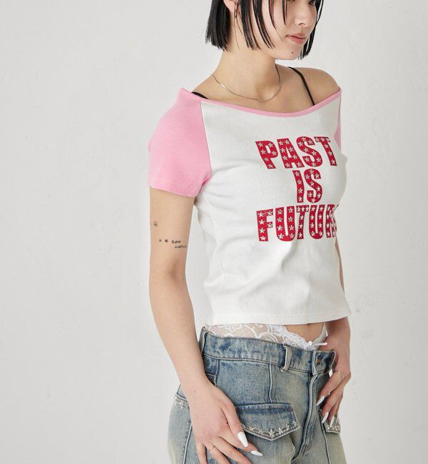  「スタースタッズラグラン半袖ロゴトップス」|Tシャツ・カットソー|