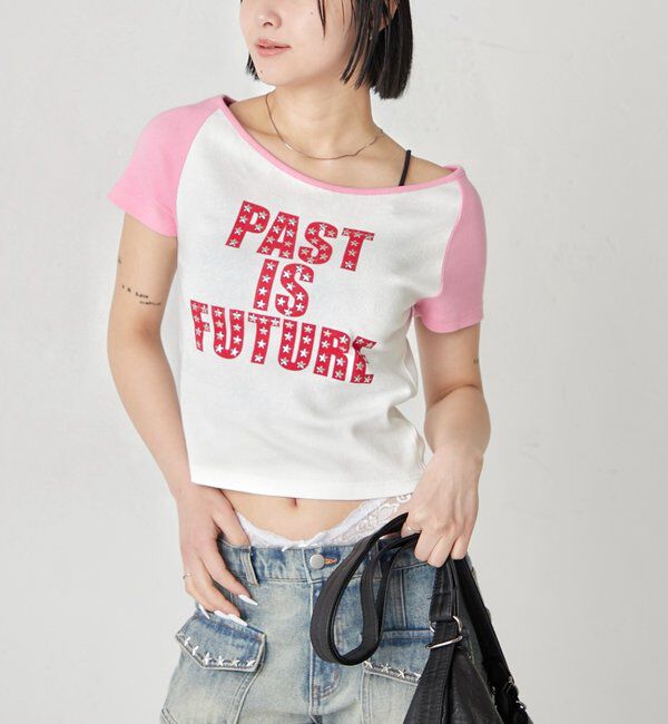  「スタースタッズラグラン半袖ロゴトップス」|Tシャツ・カットソー|