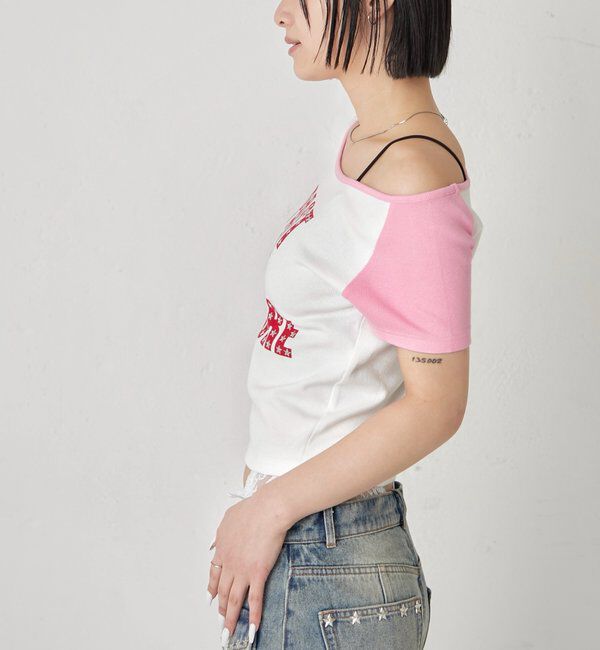  「スタースタッズラグラン半袖ロゴトップス」|Tシャツ・カットソー|