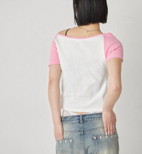  「スタースタッズラグラン半袖ロゴトップス」|Tシャツ・カットソー|