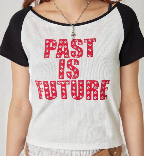  「スタースタッズラグラン半袖ロゴトップス」|Tシャツ・カットソー|