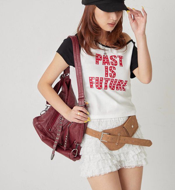  「スタースタッズラグラン半袖ロゴトップス」|Tシャツ・カットソー|