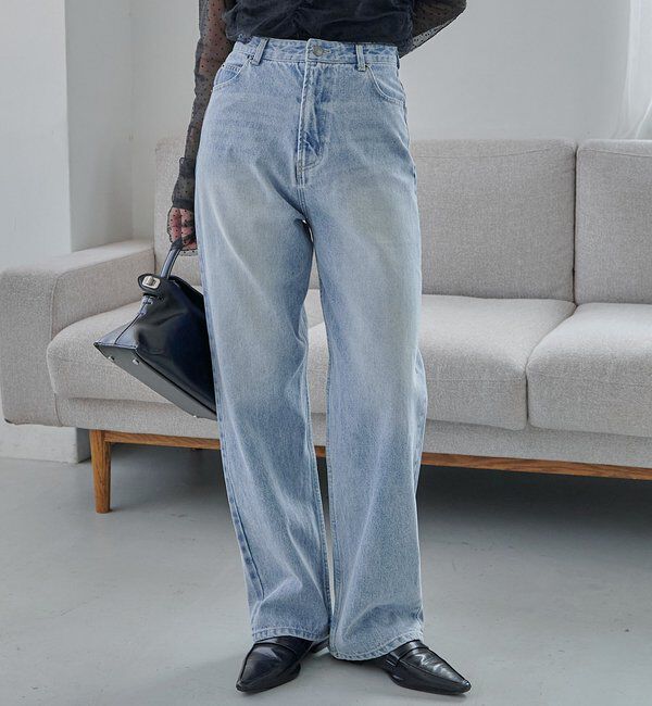  「【コラボ限定カラー/ホワイト・ベージュ】13ozハイウエストストレートデニム」|デニム|