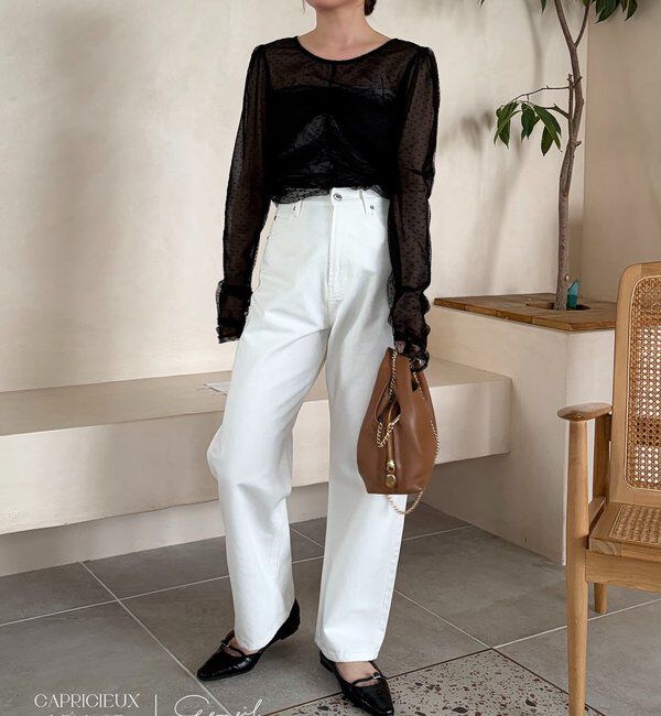  「【コラボ限定カラー/ホワイト・ベージュ】13ozハイウエストストレートデニム」|デニム|