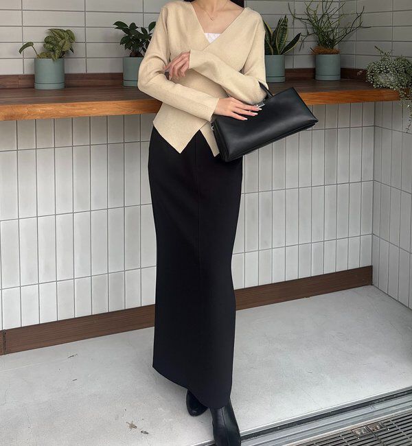  「【新色/ライトベージュ・グレー】クロスVネックニット」|ニット・セーター|