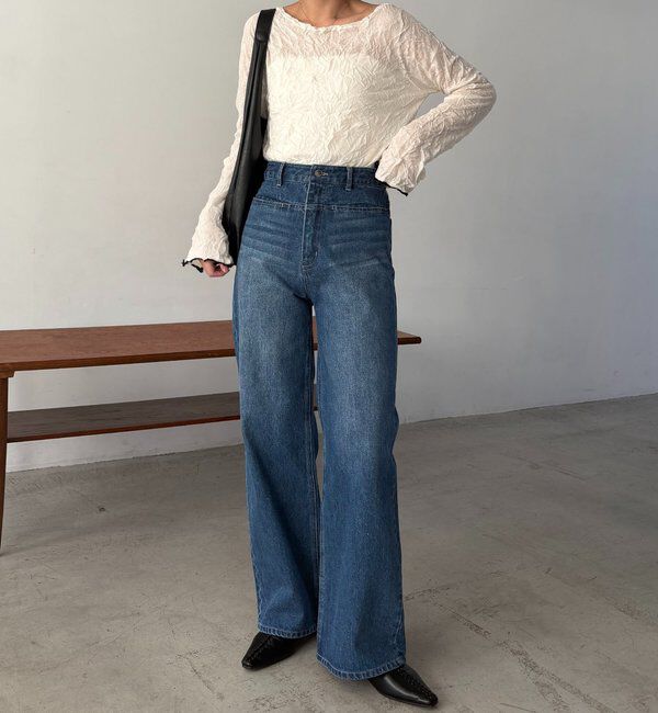  「【低身長サイズあり/セットアップ対応】スリットポケットストレートデニム」|デニム|