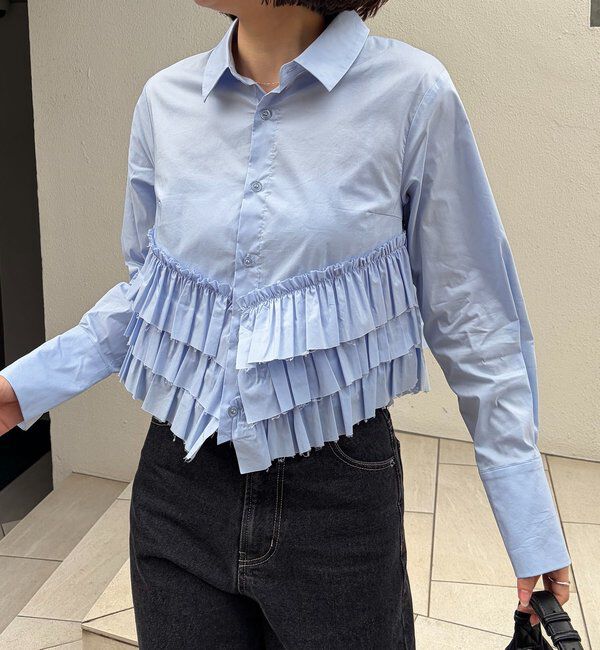  「裾フリルシャツ」|シャツ・ブラウス|ブルー