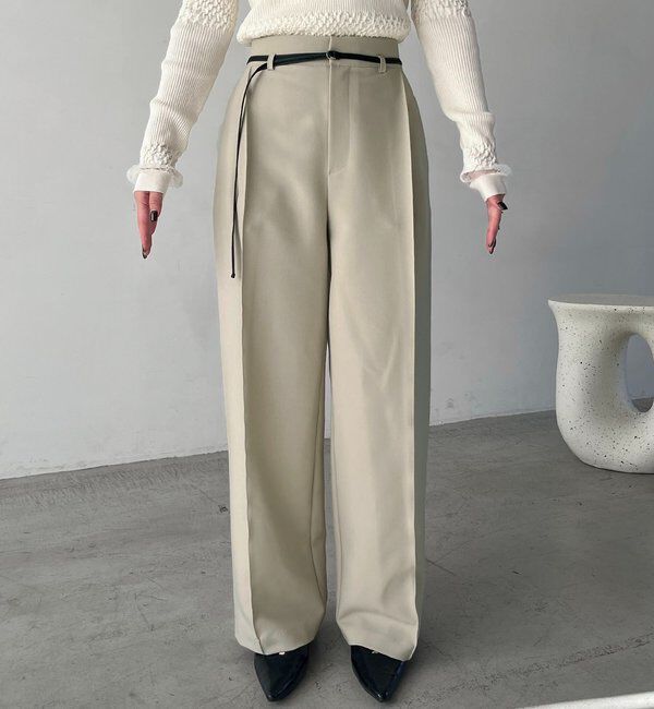  「【低身長サイズあり】カーブタックベルト付パンツ」|チノ|