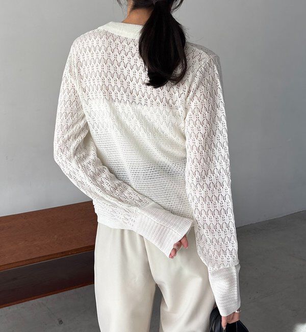  「レースシャーリングホックカーディガン」|カーディガン|