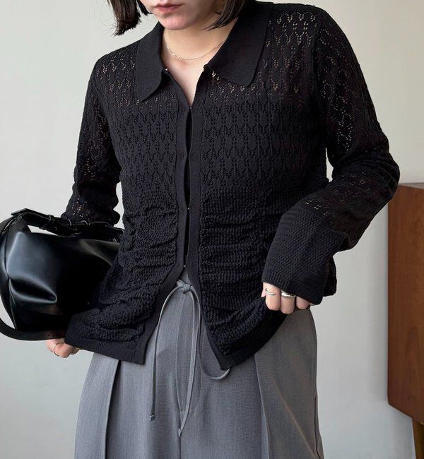  「レースシャーリングホックカーディガン」|カーディガン|