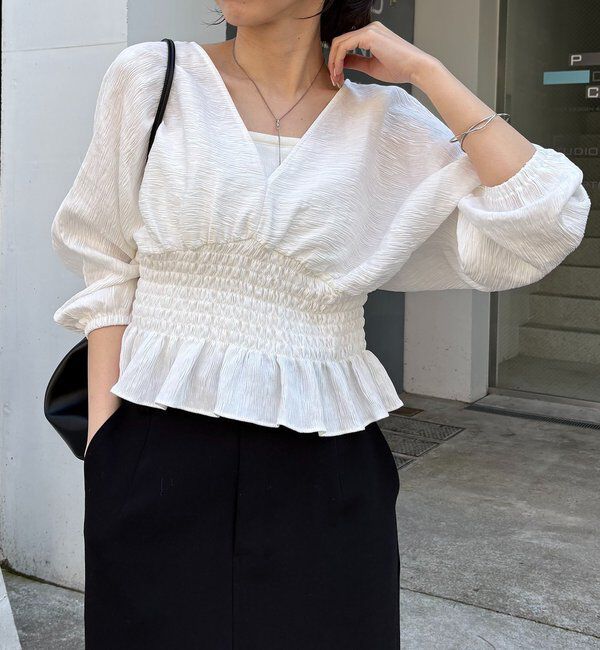  「ウエストマークVネックブラウス」|シャツ・ブラウス|