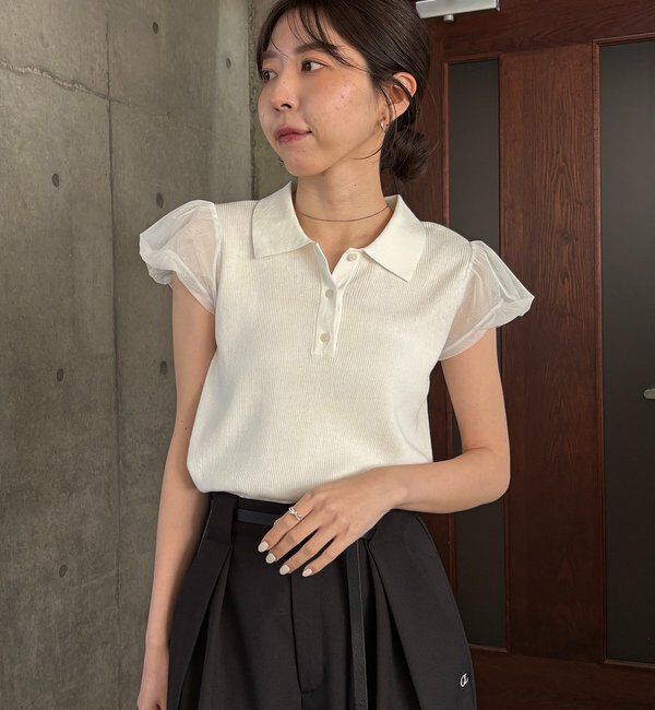  「ミニバルーンスリーブポロニット」|ニット・セーター|ホワイト
